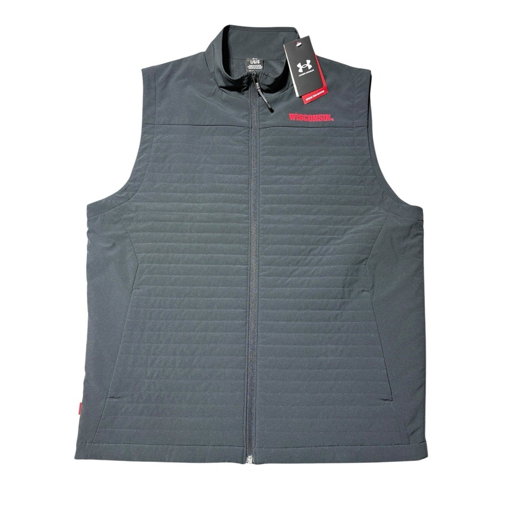 Men's Under Armour  Black Wisconsin Badgers Drive Pro Storm Full-Zip Vest - Picture 2 of 14